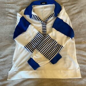 Blue and White Striped Rugby Style Long Sleeve Shirt Women’s Medium